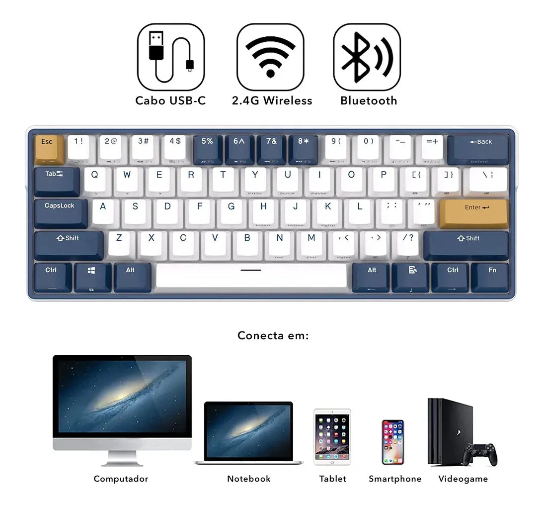 Teclado Gaming Royal Kludge RK61 RGB 60% Wireless Tri-Mode| MgM IMP