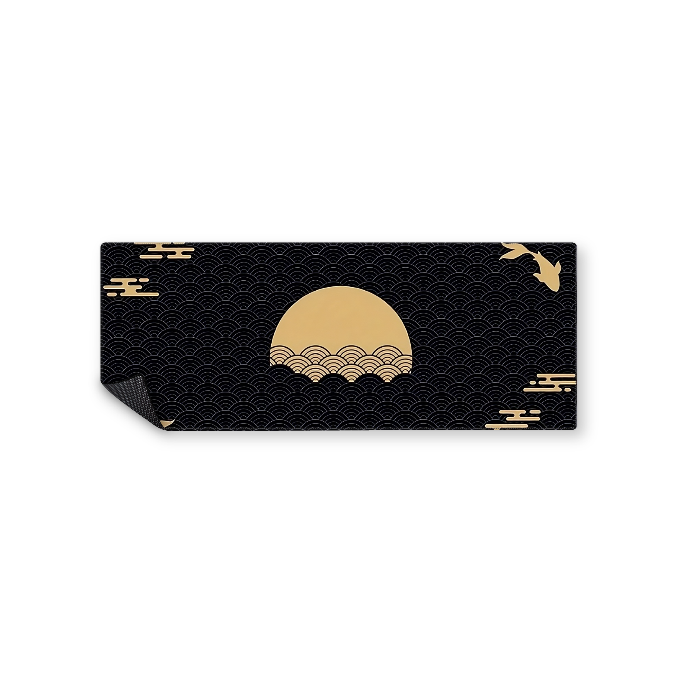 Mousepad Sol y peces negro y dorado 82x32 Classic | PERSONALIZADO