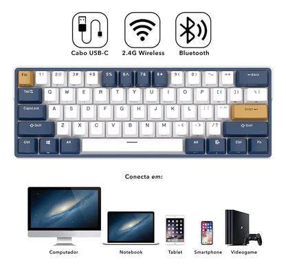 Teclado Gaming Royal Kludge RK61 RGB 60% Wireless Tri-Mode| MgM IMP