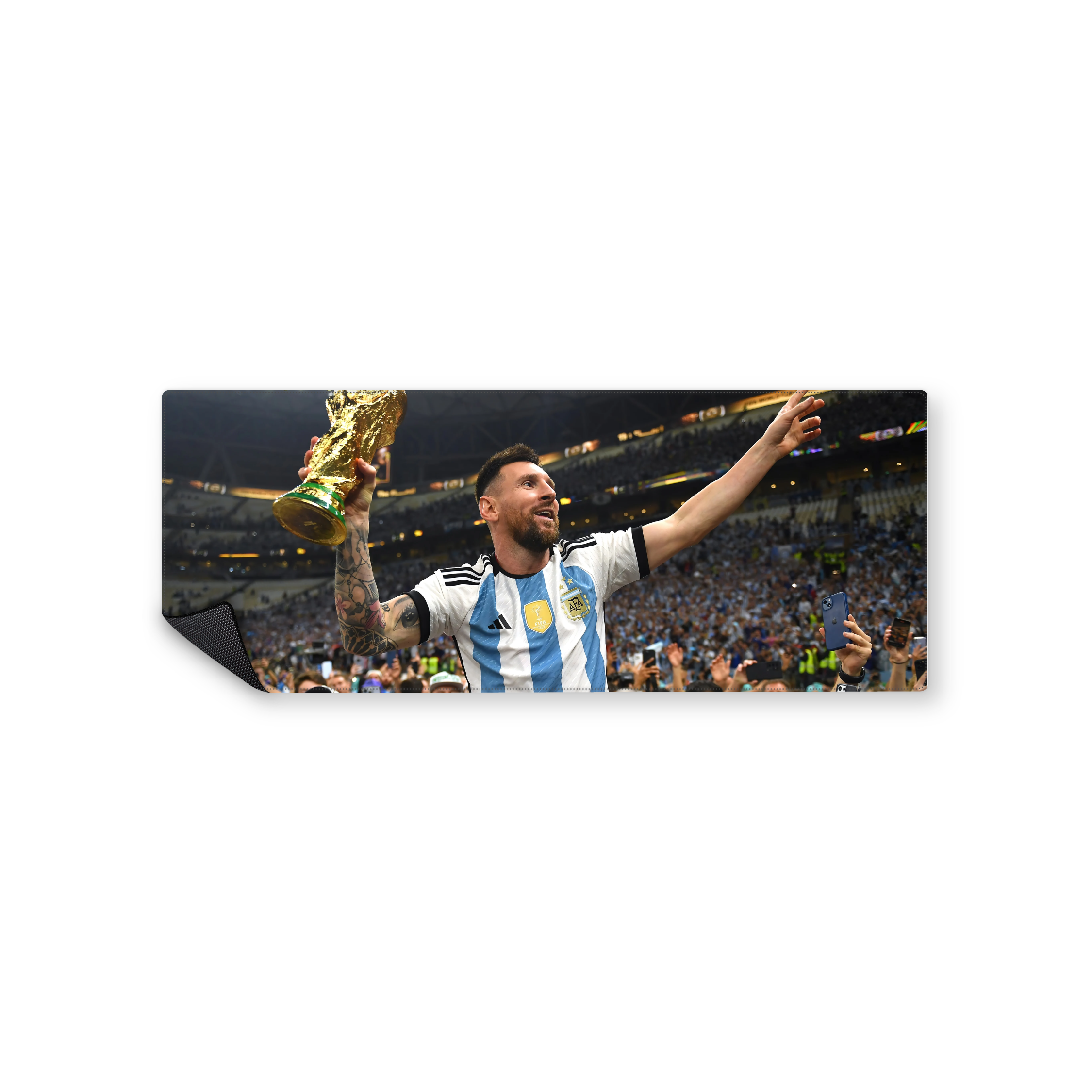 Mousepad Messi con la copa del mundo 82x32 Classic | PERSONALIZADO