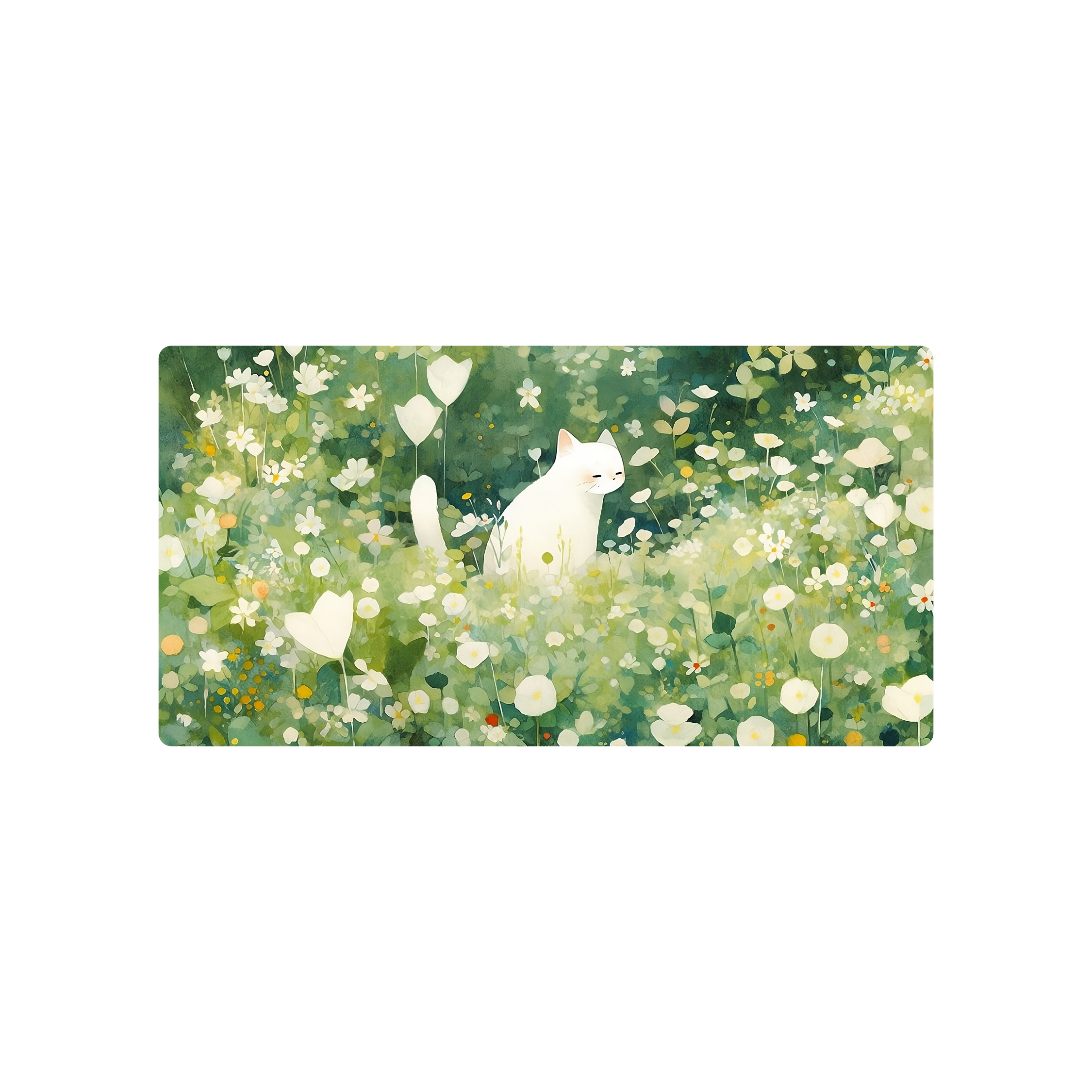 Mousepad White cat green nature 82x42 PRO | PERSONALIZADO